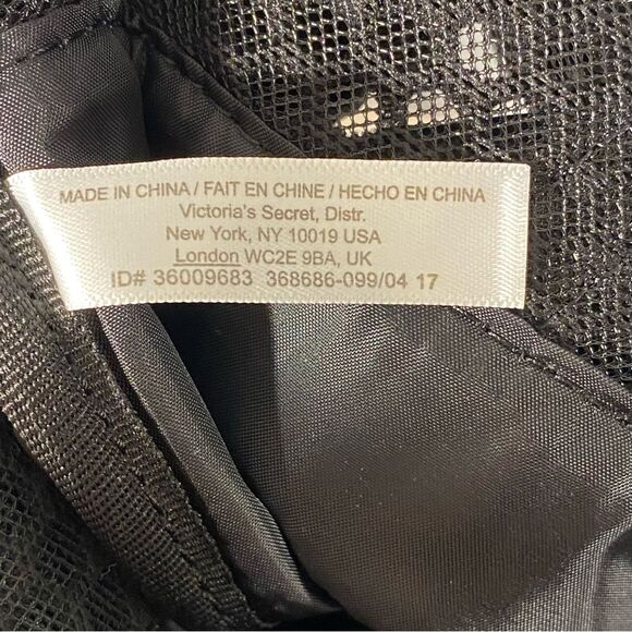 Victoria's Secret Black Mesh Tote Bag Pink Embroidered Letters Dual Handle - Picture 7 of 7